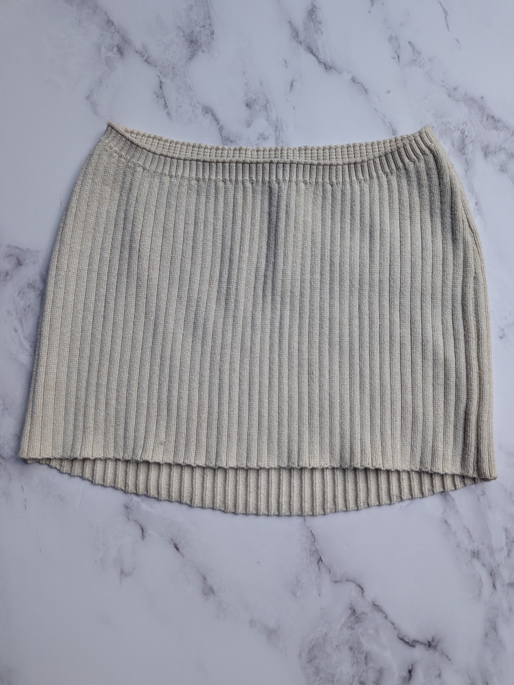 Cream Ribbed Knit Mini Skirt XL GUIZIO Y2K Minimalist
